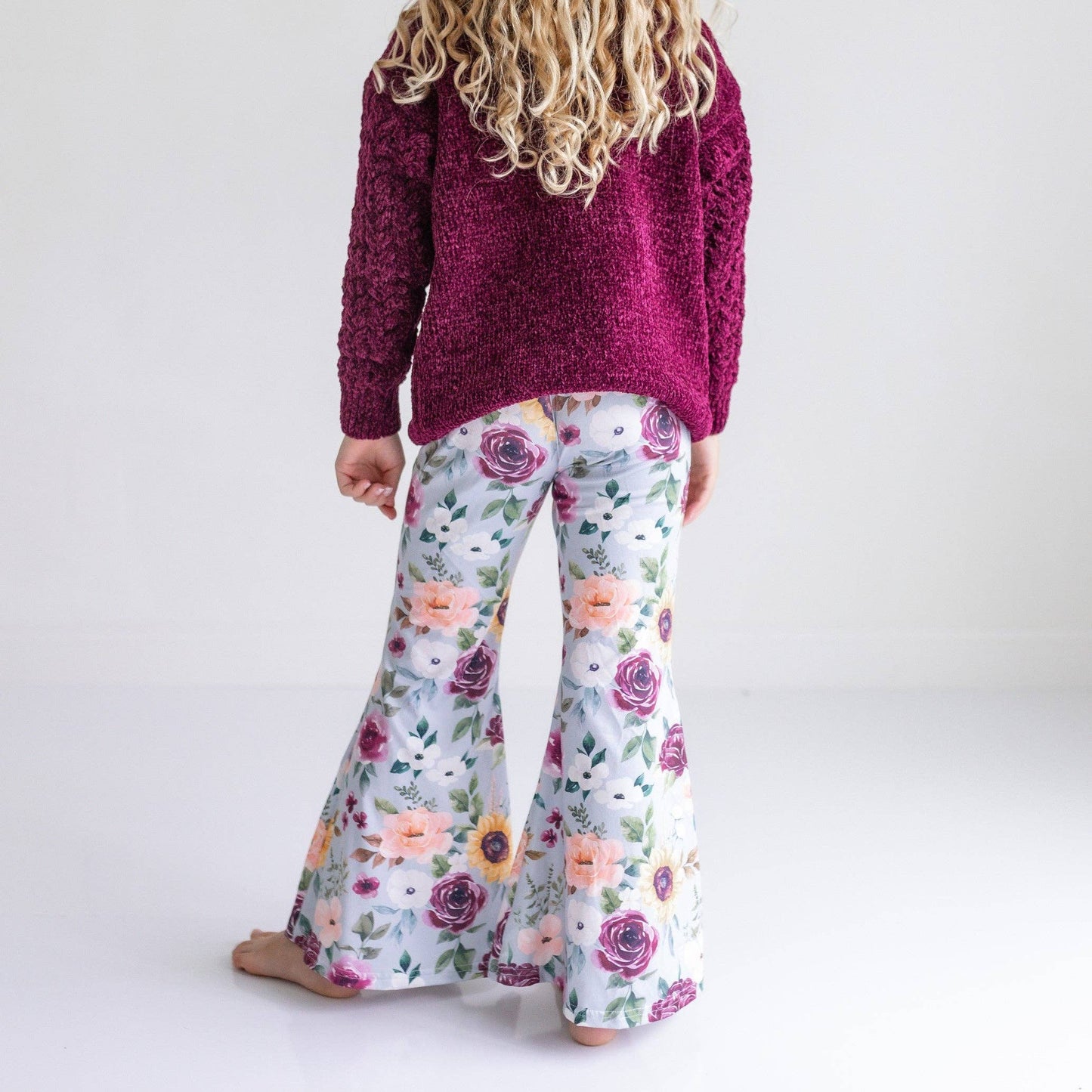 Plum Sweater & Sage Floral Bell Bottom Set