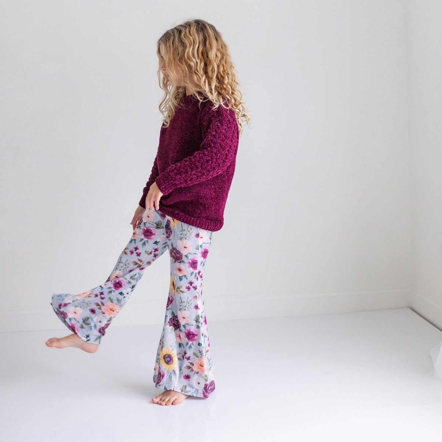 Plum Sweater & Sage Floral Bell Bottom Set
