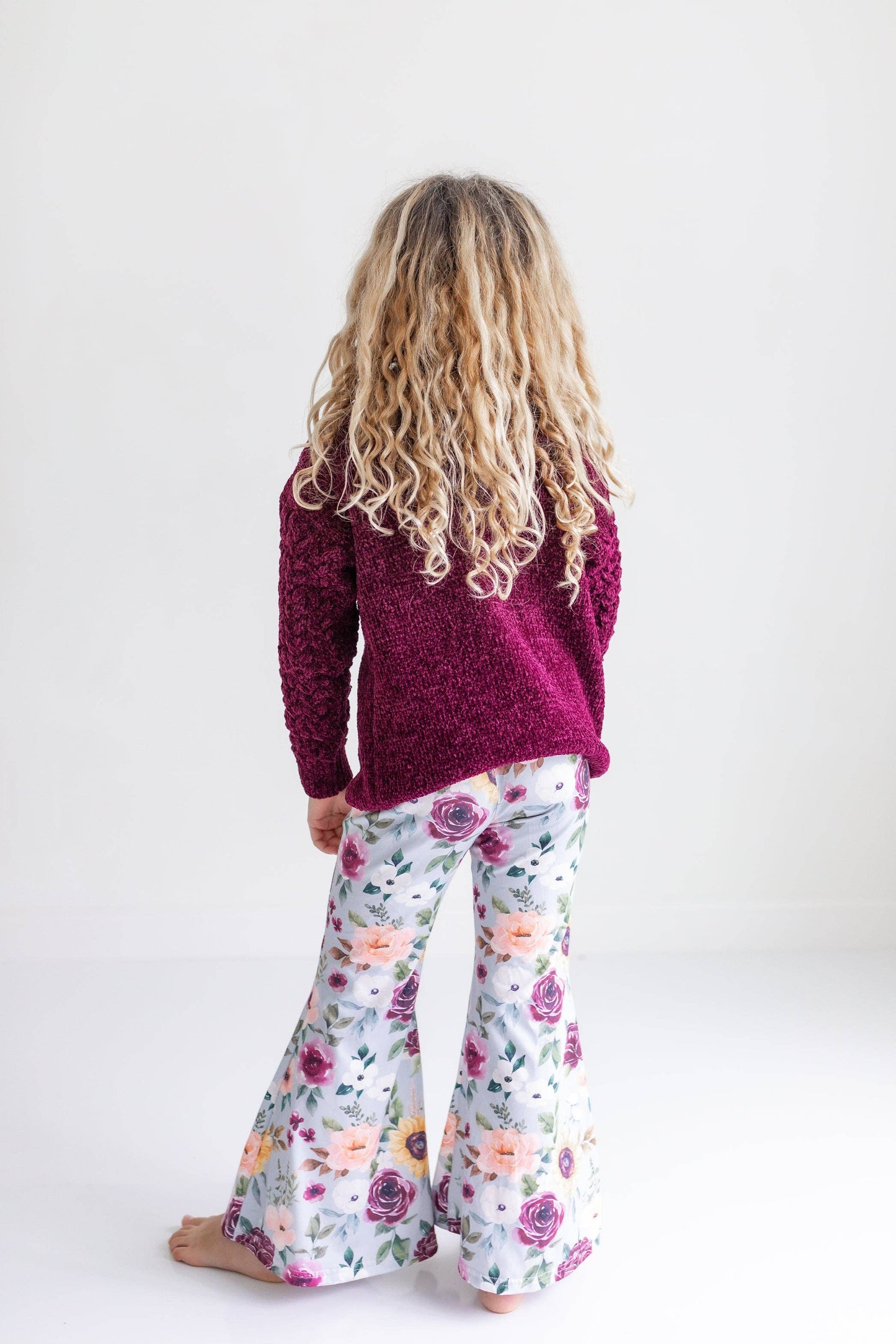 Plum Sweater & Sage Floral Bell Bottom Set
