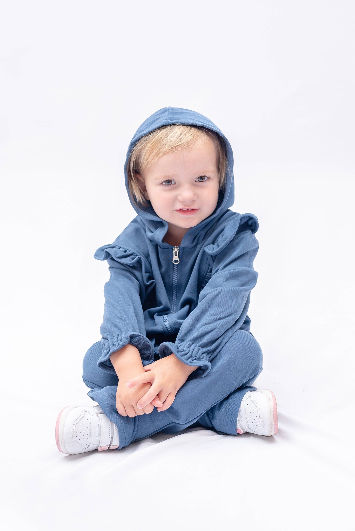 Cobalt Blue Zip Ruffle Hoodie and Flare Pant Set