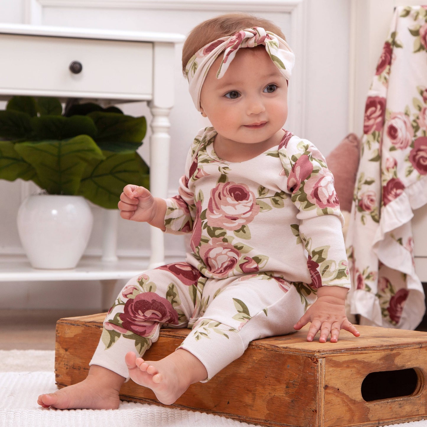 Cabbage Rose Cotton Romper