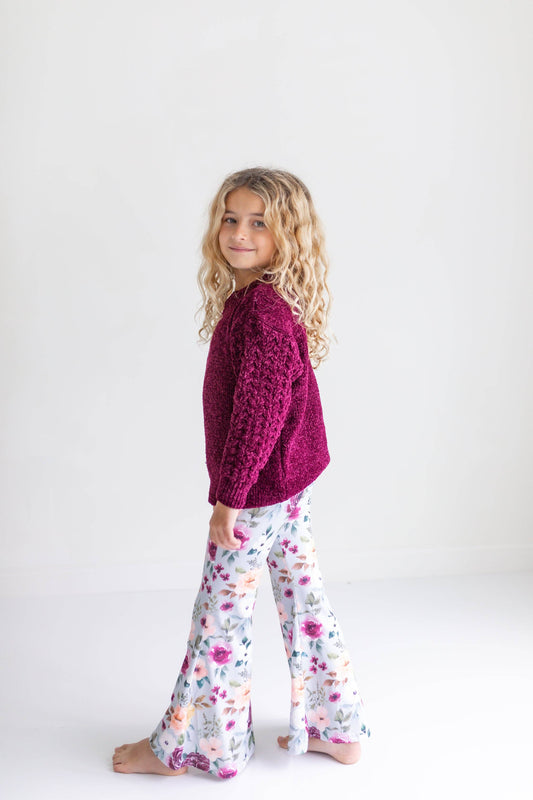 Plum Sweater & Sage Floral Bell Bottom Set