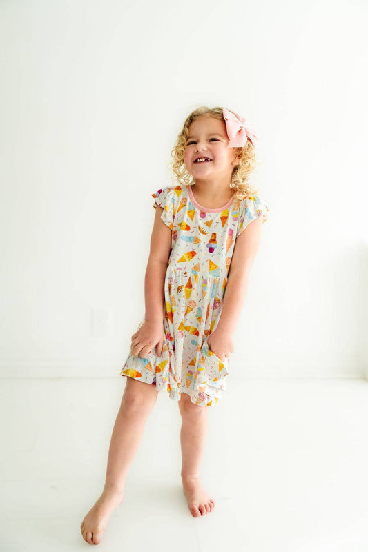 Ice Cream Flutter Sleeve Twirl Dress