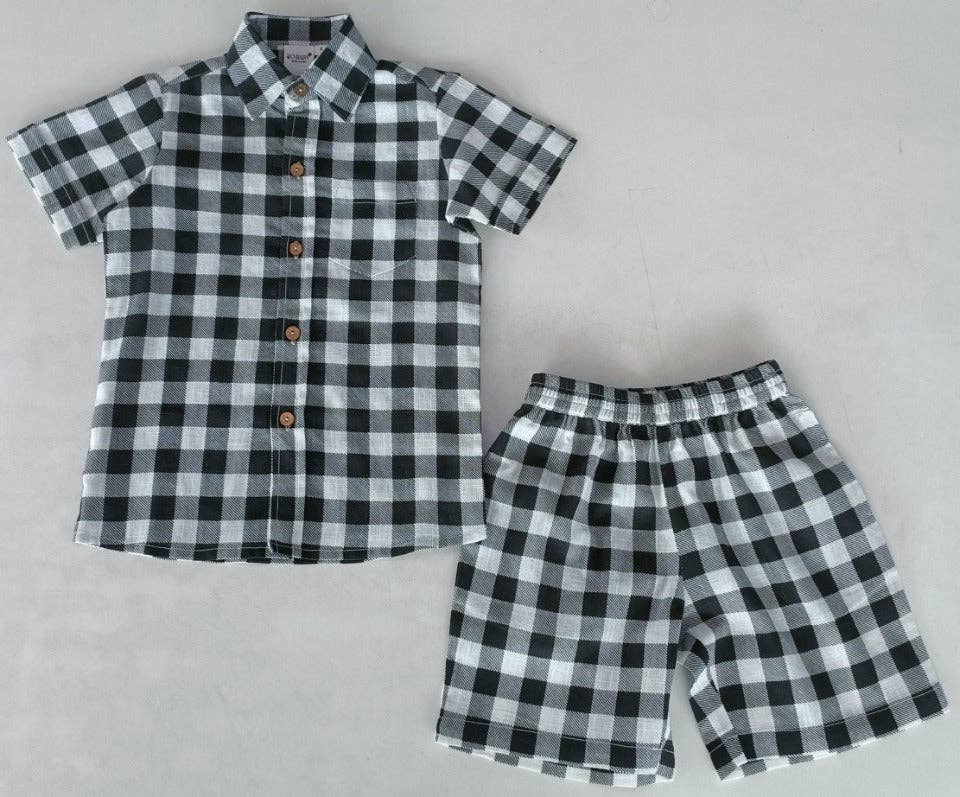Black Checker Print Shirt & Shorts Set
