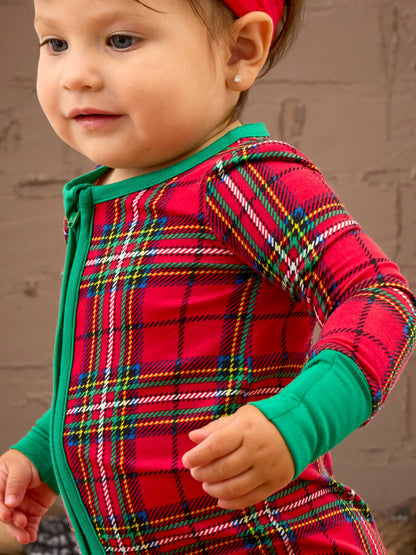SoftSnooze™ Baby Bamboo Viscose Red Nicholas Plaid Convertible One Piece Footie Pajama