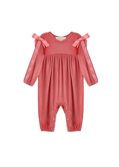 Poppy Rose Long Sleeve Solid Ribbon Tie Bubble Romper