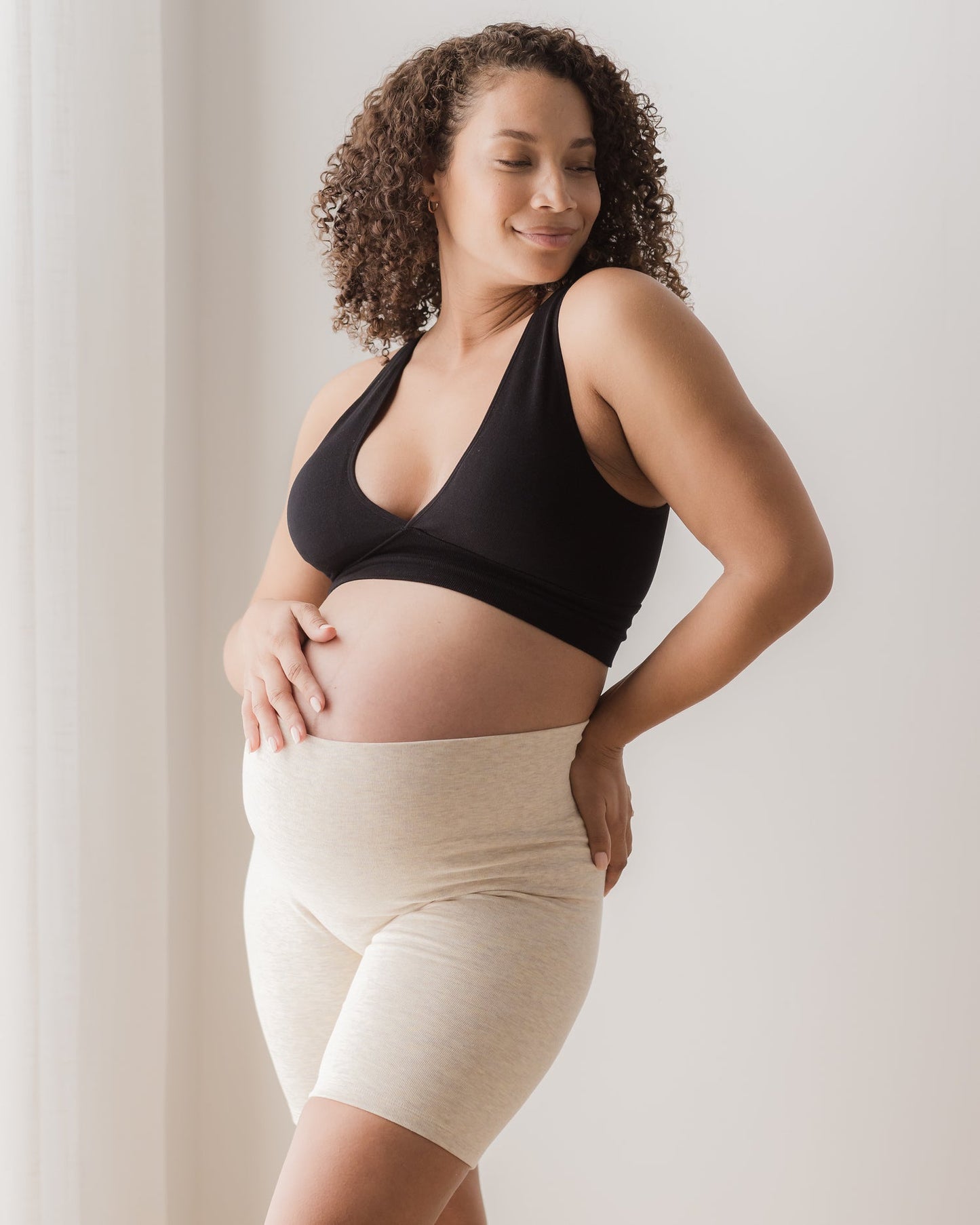 Sublime® Bamboo Maternity & Postpartum Bike Short | Oatmeal Heather