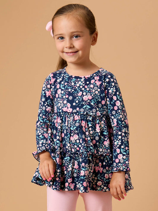 Girls Moonlit Meadow Knit Ruffle Tiered Tunic Top