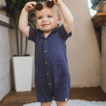 Check Gauze Baby Boy Romper