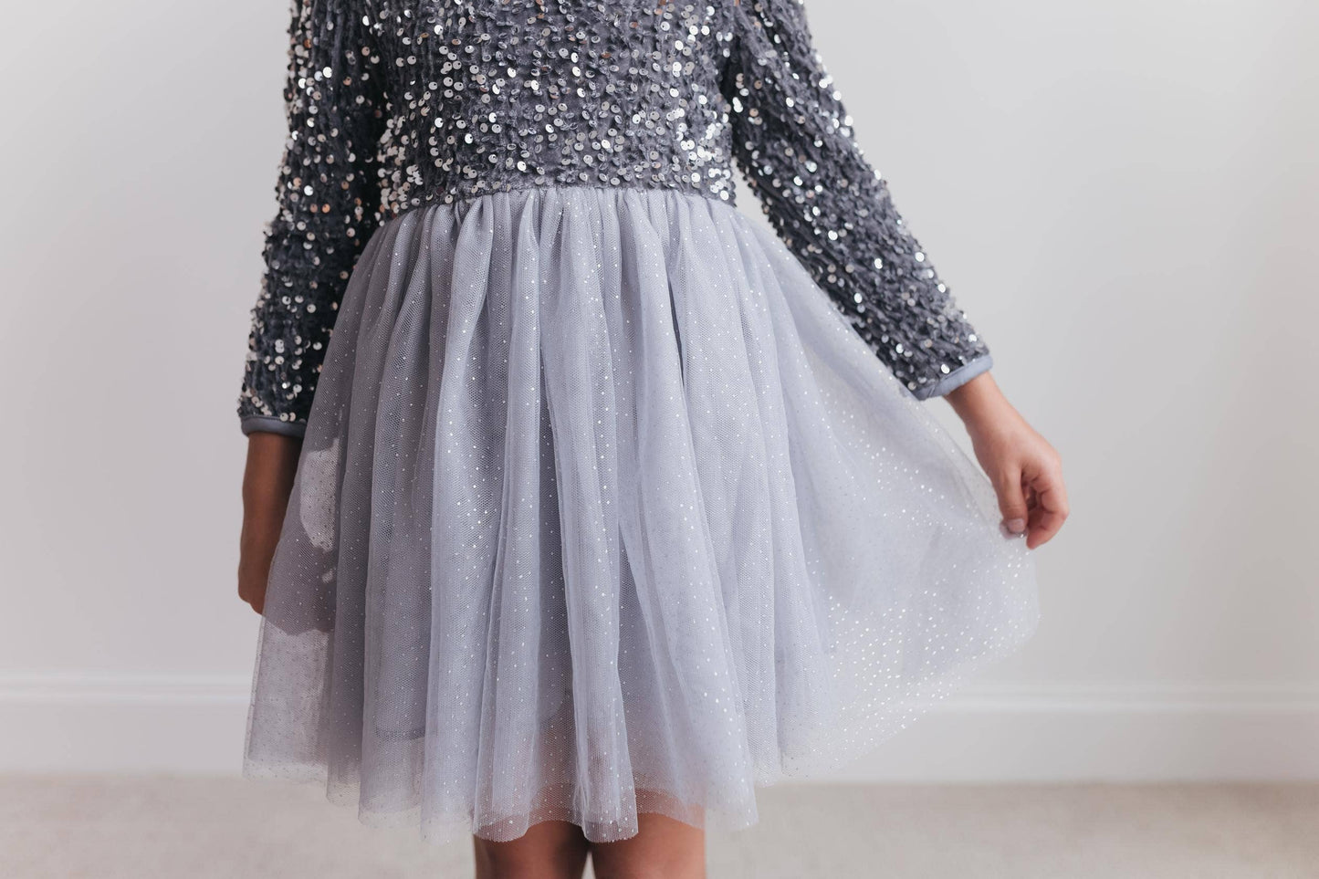 Sequin Silver Holiday Fancy Sparkle Tulle Winter Dress