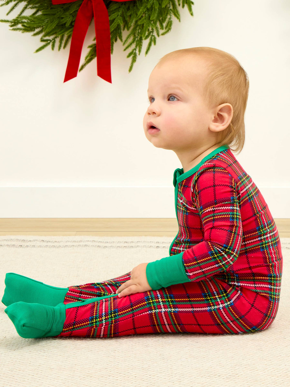 SoftSnooze™ Baby Bamboo Viscose Red Nicholas Plaid Convertible One Piece Footie Pajama