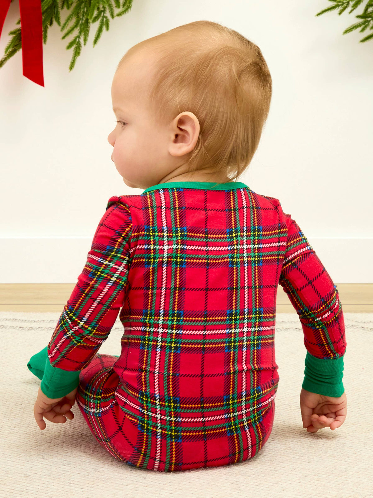 SoftSnooze™ Baby Bamboo Viscose Red Nicholas Plaid Convertible One Piece Footie Pajama