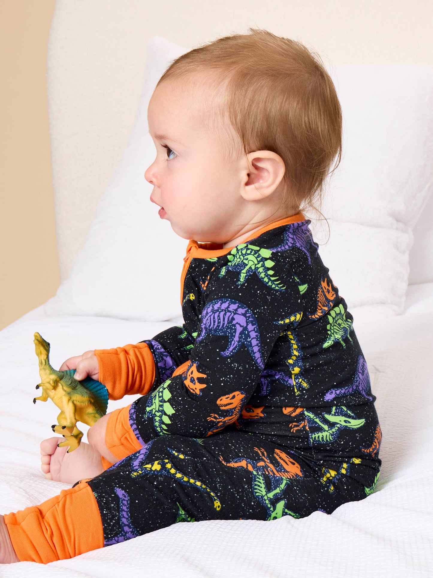 SoftSnooze™ Baby Bamboo Viscose Prehistoric Dinosaur Pals Glow-In-The-Dark Convertible One Piece Footie Pajama