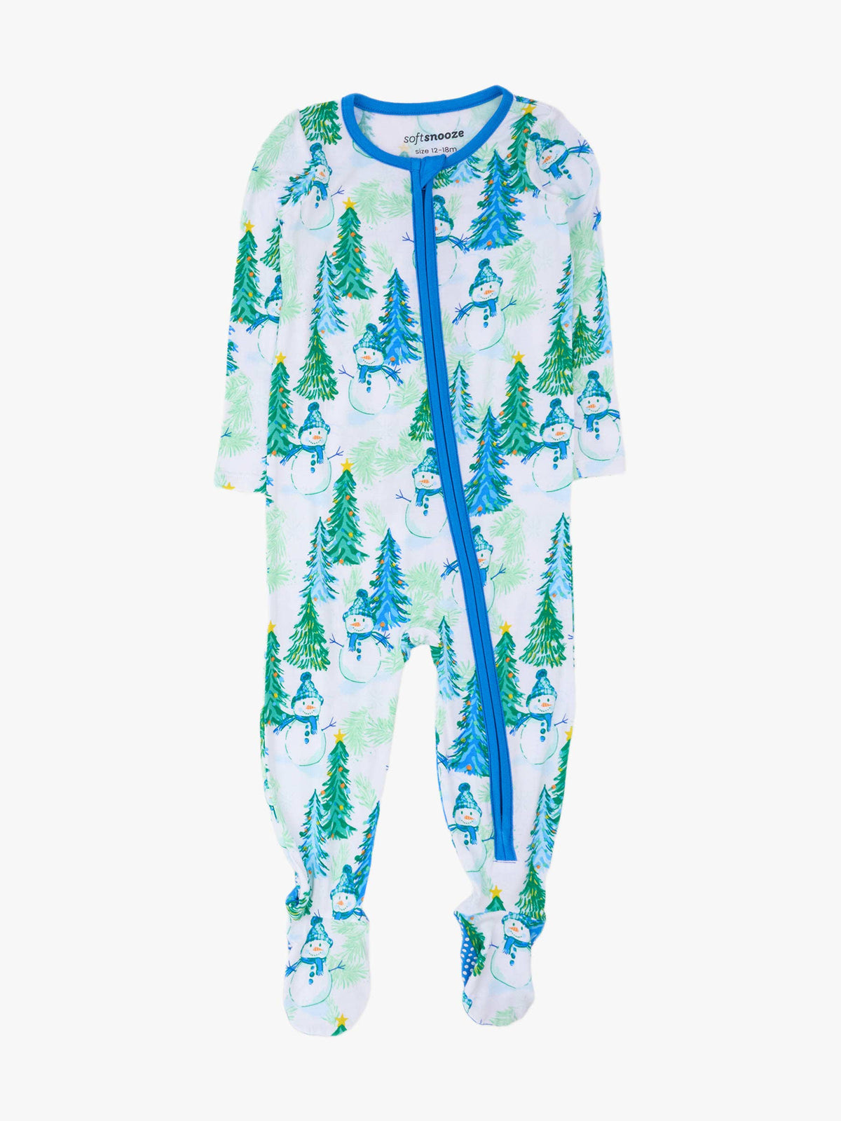 SoftSnooze™ Baby Bamboo Viscose Blue Snowman Grove Footed One Piece Pajama