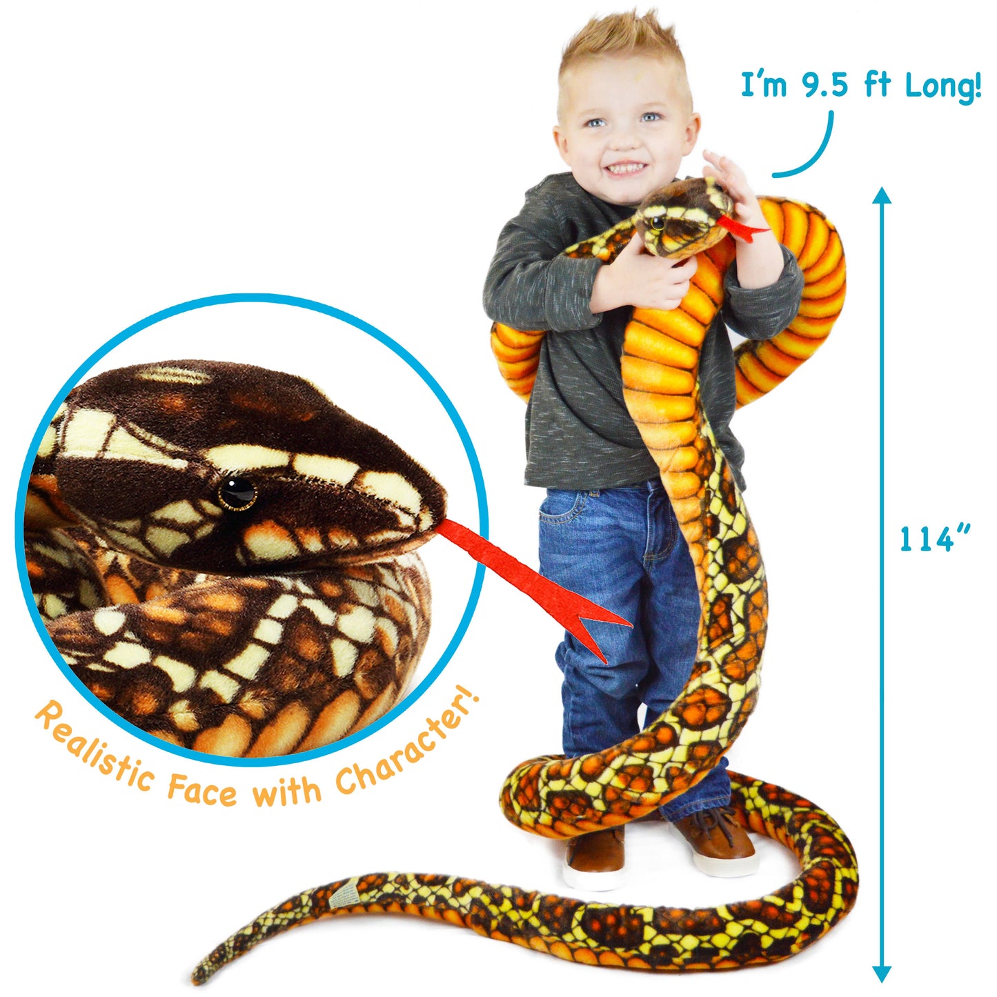 Bernard The Brown Python| 9.5 Foot Long Stuffed Animal Plush