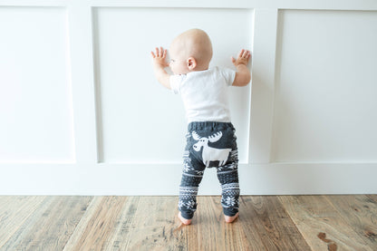 Gray Winter Moose Cotton Baby and Toddler Leggings