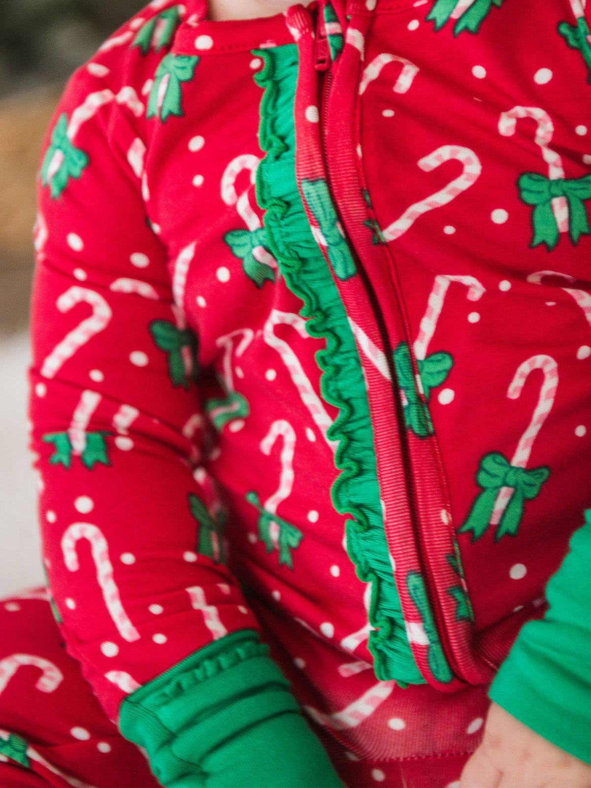 SoftSnooze™ Baby Girls Bamboo Viscose Candy Cane Cutie Convertible Ruffle One Piece Footie Pajama