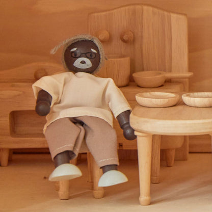 Grandfather Dollhouse Figure - Dark Skin Tone
