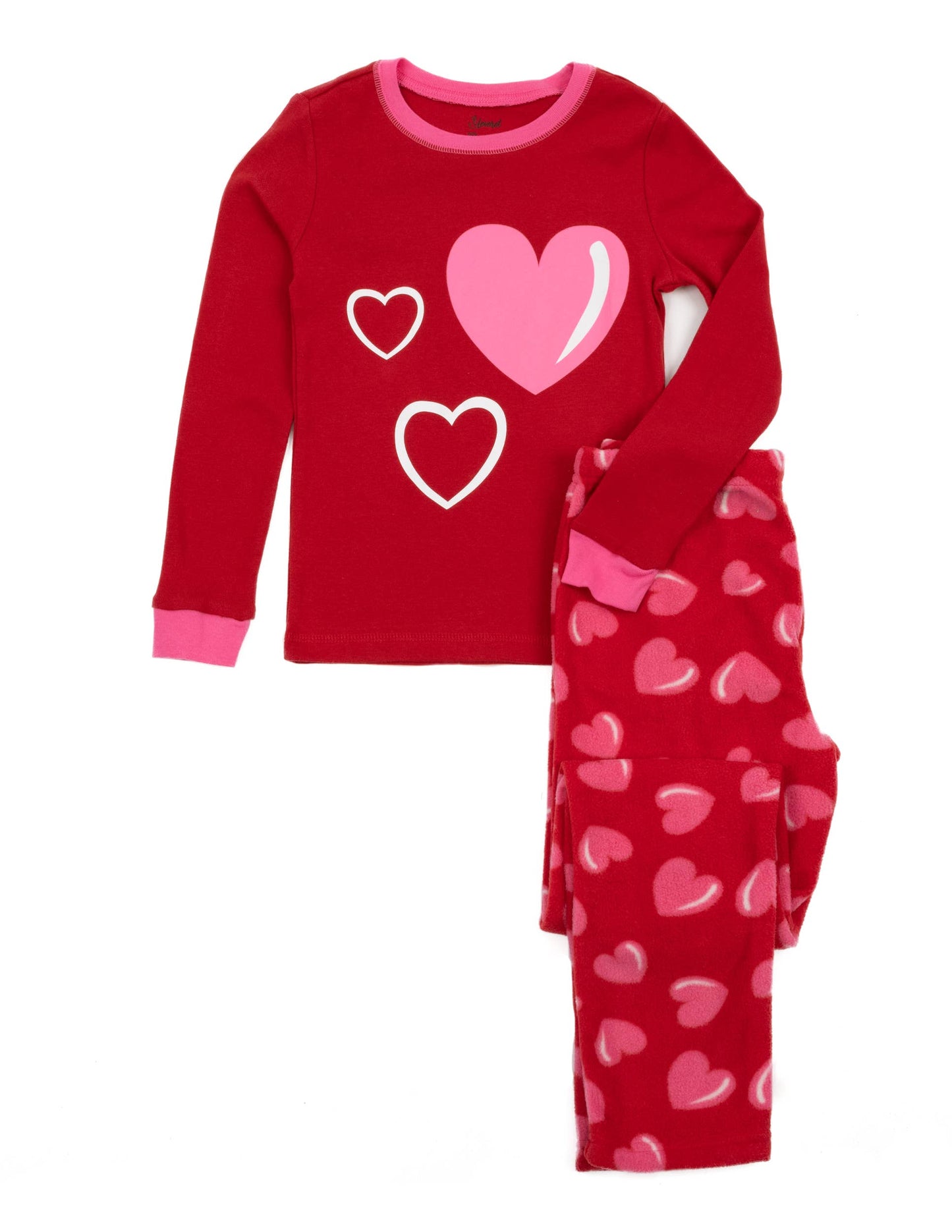 Kids Cotton Top & Fleece Pants Heart Pajamas Valentine's