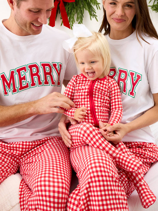 SoftSnooze™ Baby Cotton Modal Red & White Gingham Footed One Piece Pajama