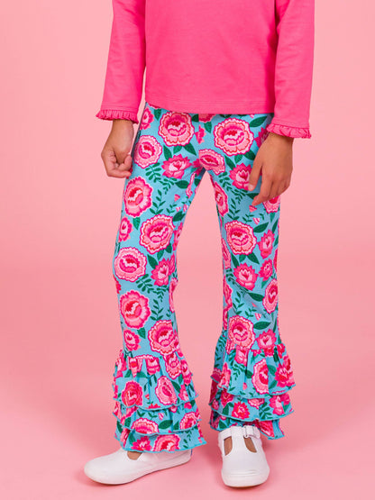 Girls Bright Blossoms Ruffle Flare Pants