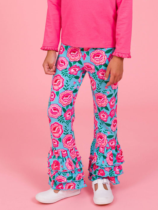 Girls Bright Blossoms Ruffle Flare Pants