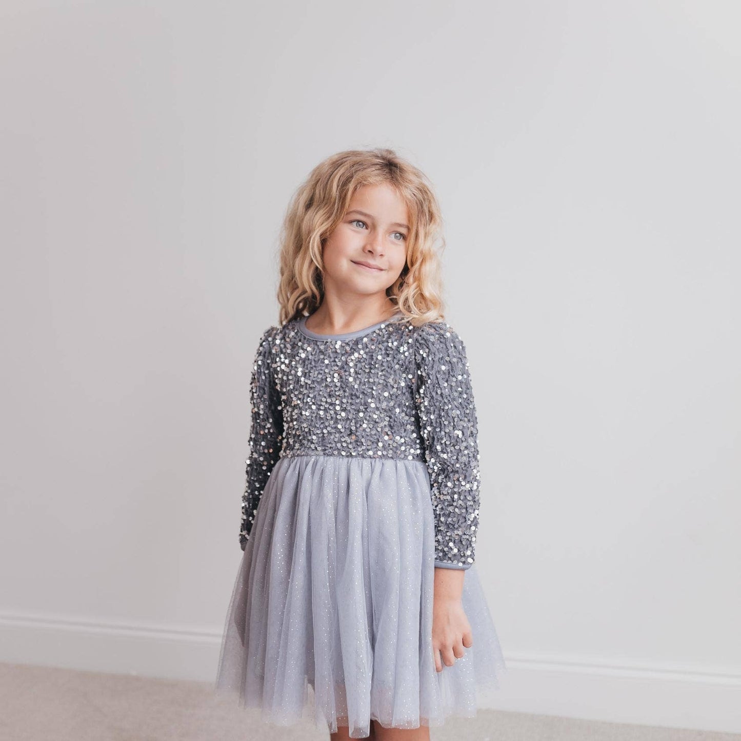 Sequin Silver Holiday Fancy Sparkle Tulle Winter Dress