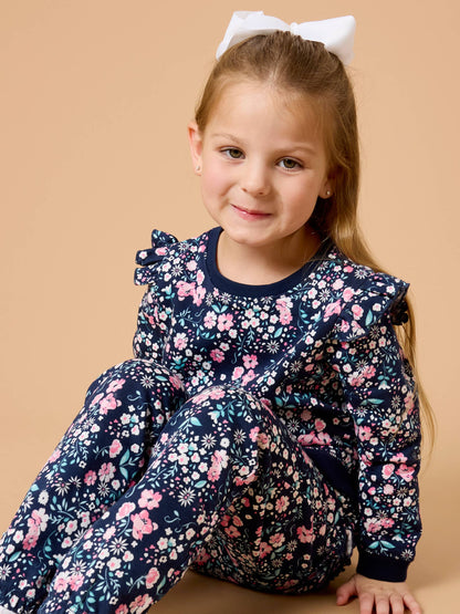 Toddler Girls Moonlit Meadow Flutter Sweatshirt Jogger Set with Signature Rear Ruffles