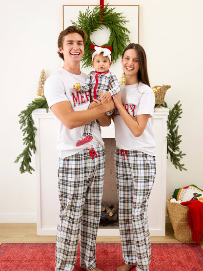 SoftSnooze™ Baby Cotton Modal White Nicholas Christmas Plaid Footed One Piece Pajama