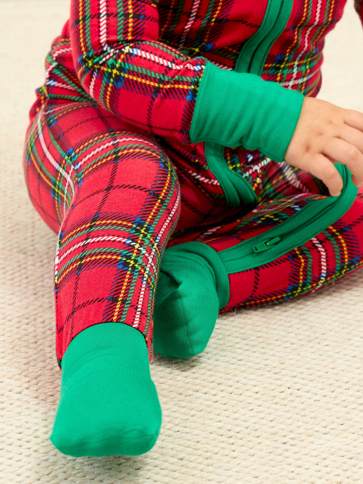 SoftSnooze™ Baby Bamboo Viscose Red Nicholas Plaid Convertible One Piece Footie Pajama