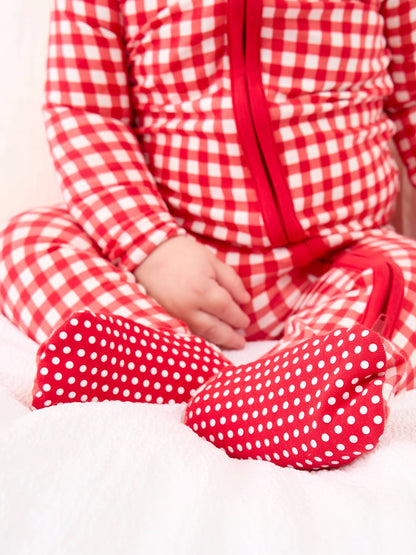 SoftSnooze™ Baby Cotton Modal Red & White Gingham Footed One Piece Pajama