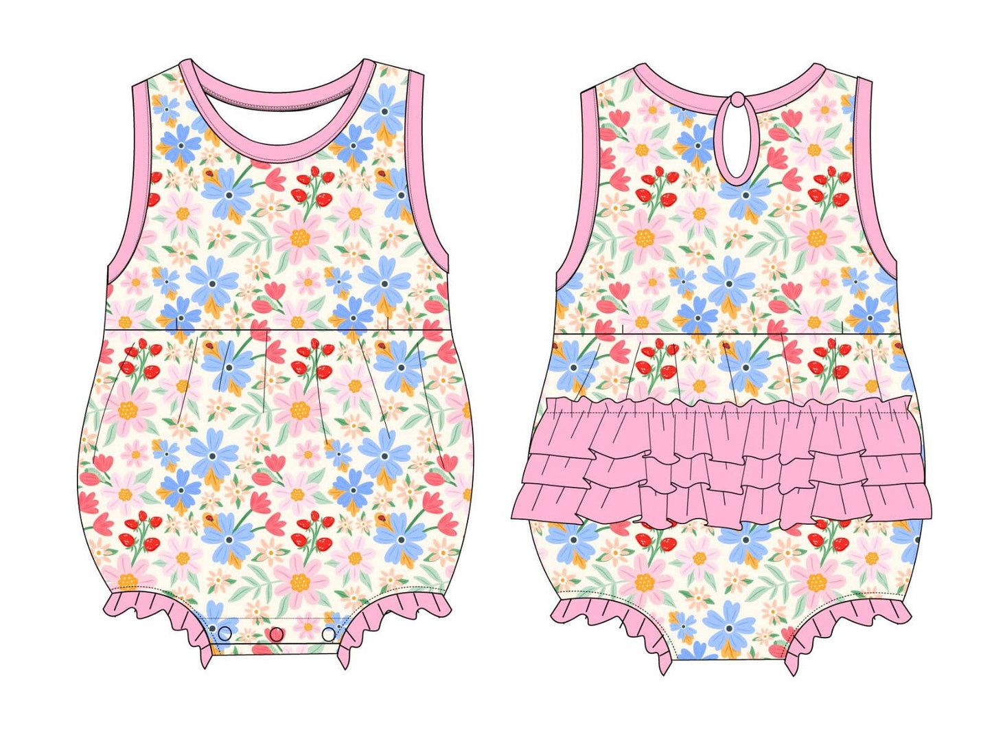 Ladybug Floral Bamboo Ruffle Romper
