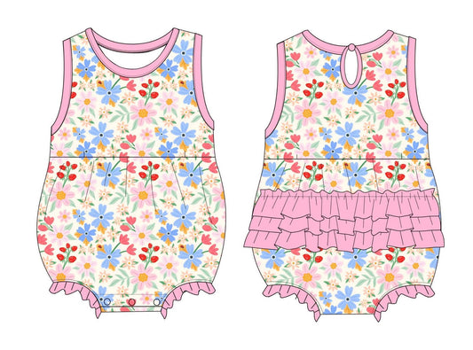Ladybug Floral Bamboo Ruffle Romper