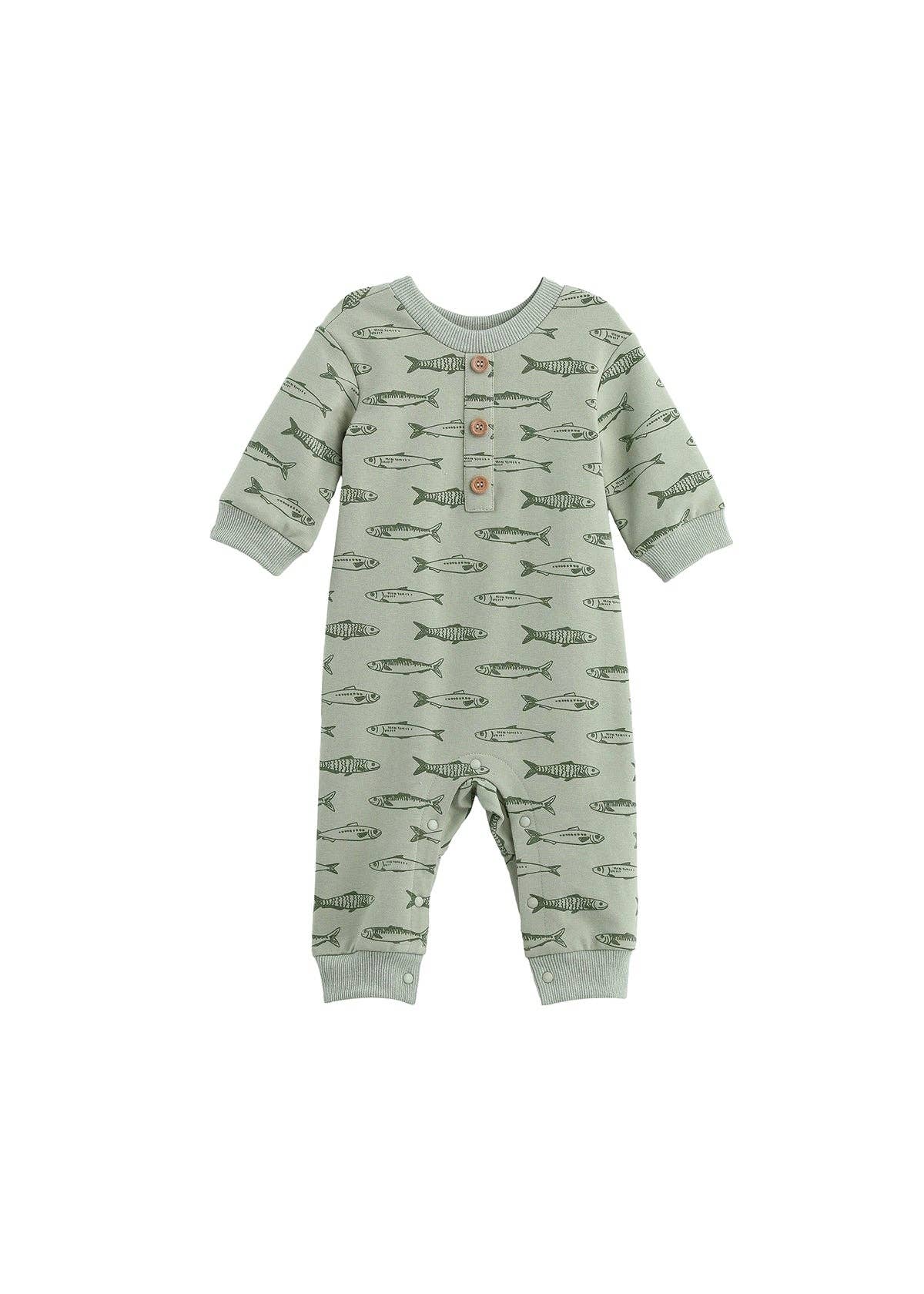 Matthew Long Sleeve Fish Print Straight Leg Romper
