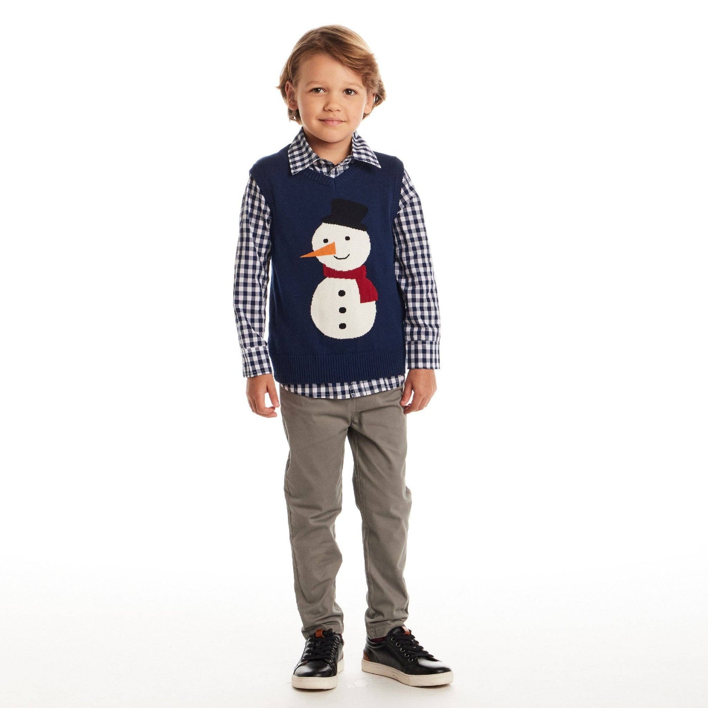 Kids Sweater Vest Set | Navy Snowman