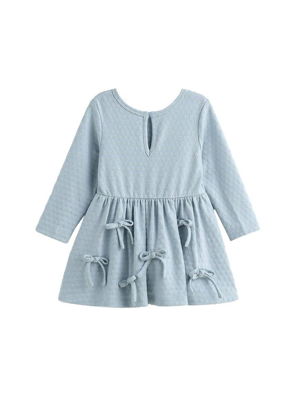 Eva Long Sleeve Textured A Line Bow Trim Dress