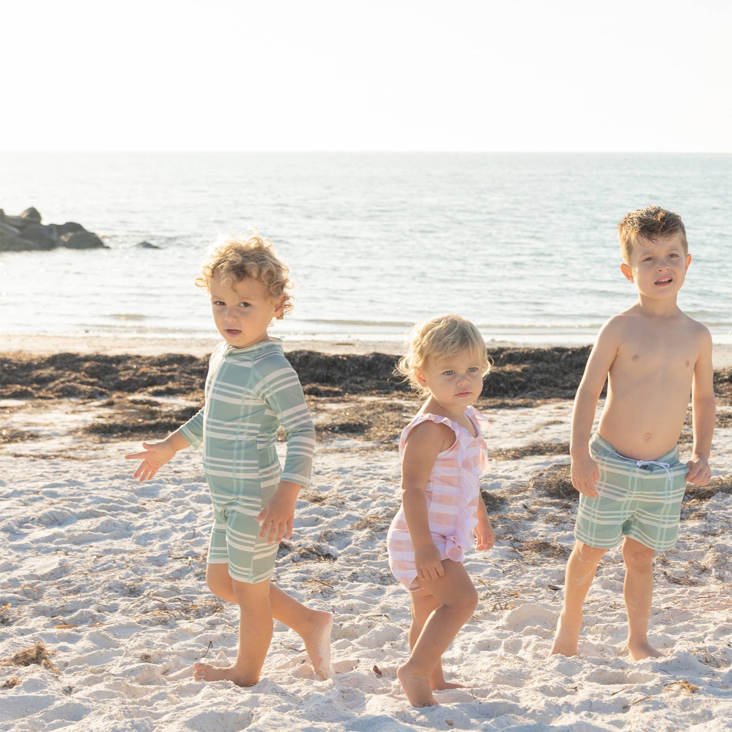 Blue Plaid Boys One Piece Rashguard  Swimsuit