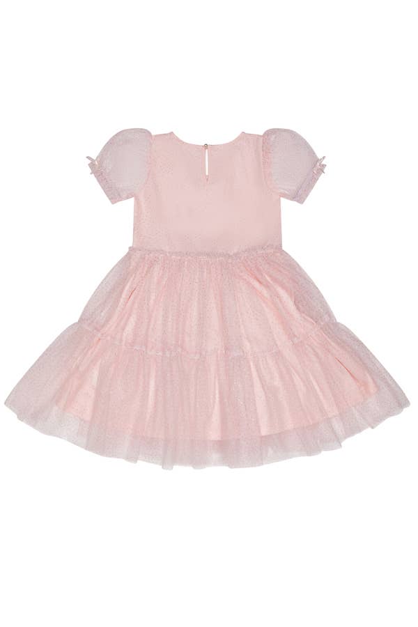 PUFF SLEEVE MESH TIERED TWIRL DRESS