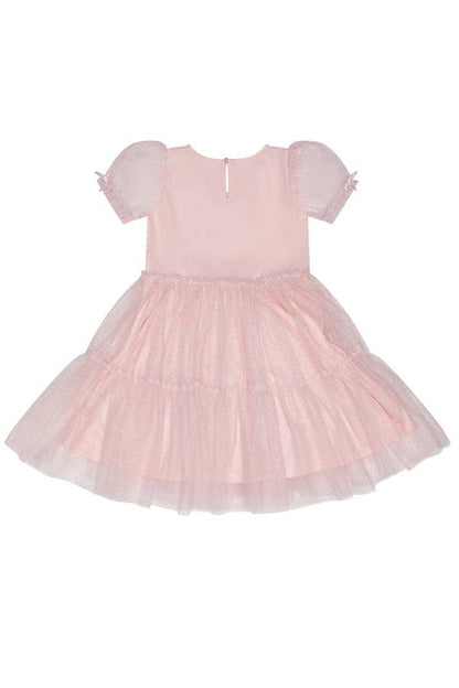 PUFF SLEEVE MESH TIERED TWIRL DRESS