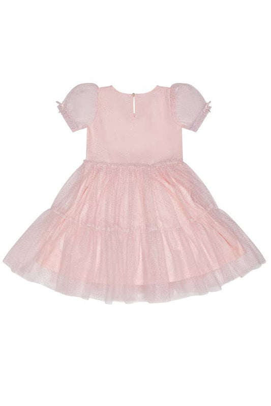 PUFF SLEEVE MESH TIERED TWIRL DRESS