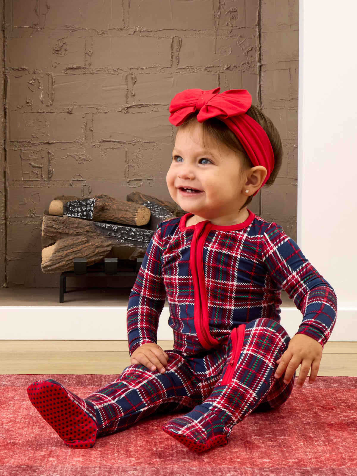 SoftSnooze™ Baby Bamboo Viscose Navy Nicholas Plaid Footed One Piece Pajama