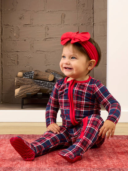 SoftSnooze™ Baby Bamboo Viscose Navy Nicholas Plaid Footed One Piece Pajama