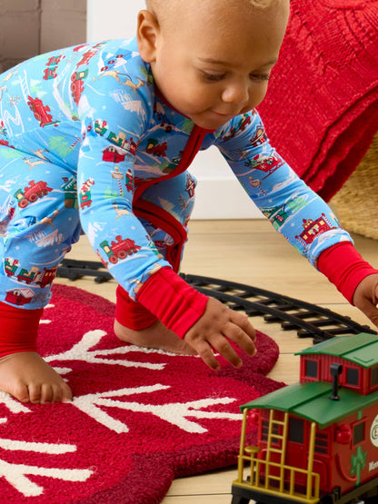 SoftSnooze™ Baby Bamboo Viscose Winter Wonderland Christmas Train Express Convertible One Piece Footie Pajama