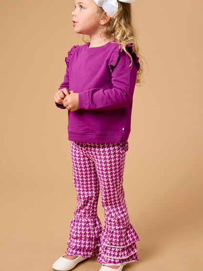 Toddler Girls Plum Tart Houndstooth Ruffle Flare Pants with Signature Rear Ruffles