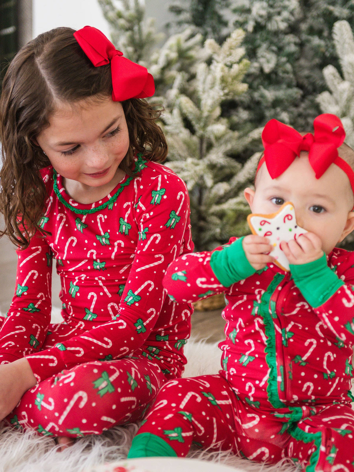 SoftSnooze™ Baby Girls Bamboo Viscose Candy Cane Cutie Convertible Ruffle One Piece Footie Pajama
