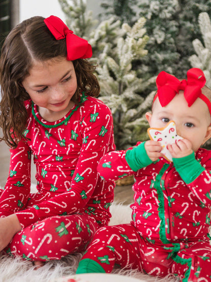 SoftSnooze™ Baby Girls Bamboo Viscose Candy Cane Cutie Convertible Ruffle One Piece Footie Pajama