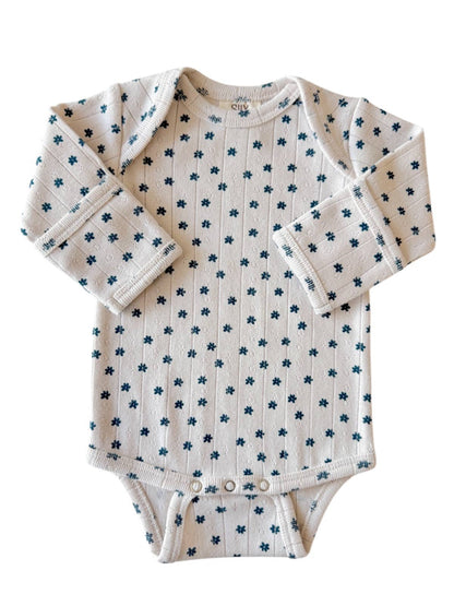 Blue Flower / Organic Pointelle Long Sleeve Bodysuit