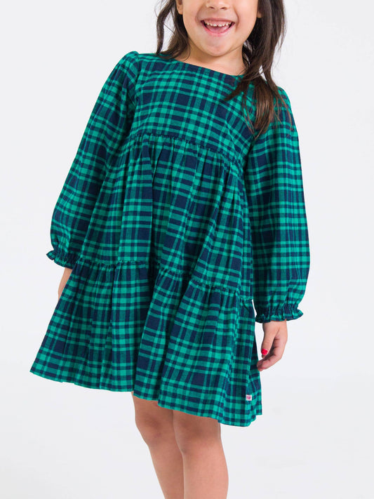 Girls Hayden Plaid Woven Long Sleeve Tiered Twirl Dress