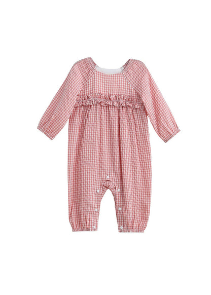 Rosie Posie Long Sleeve Gingham Check Ruffle Trim Romper