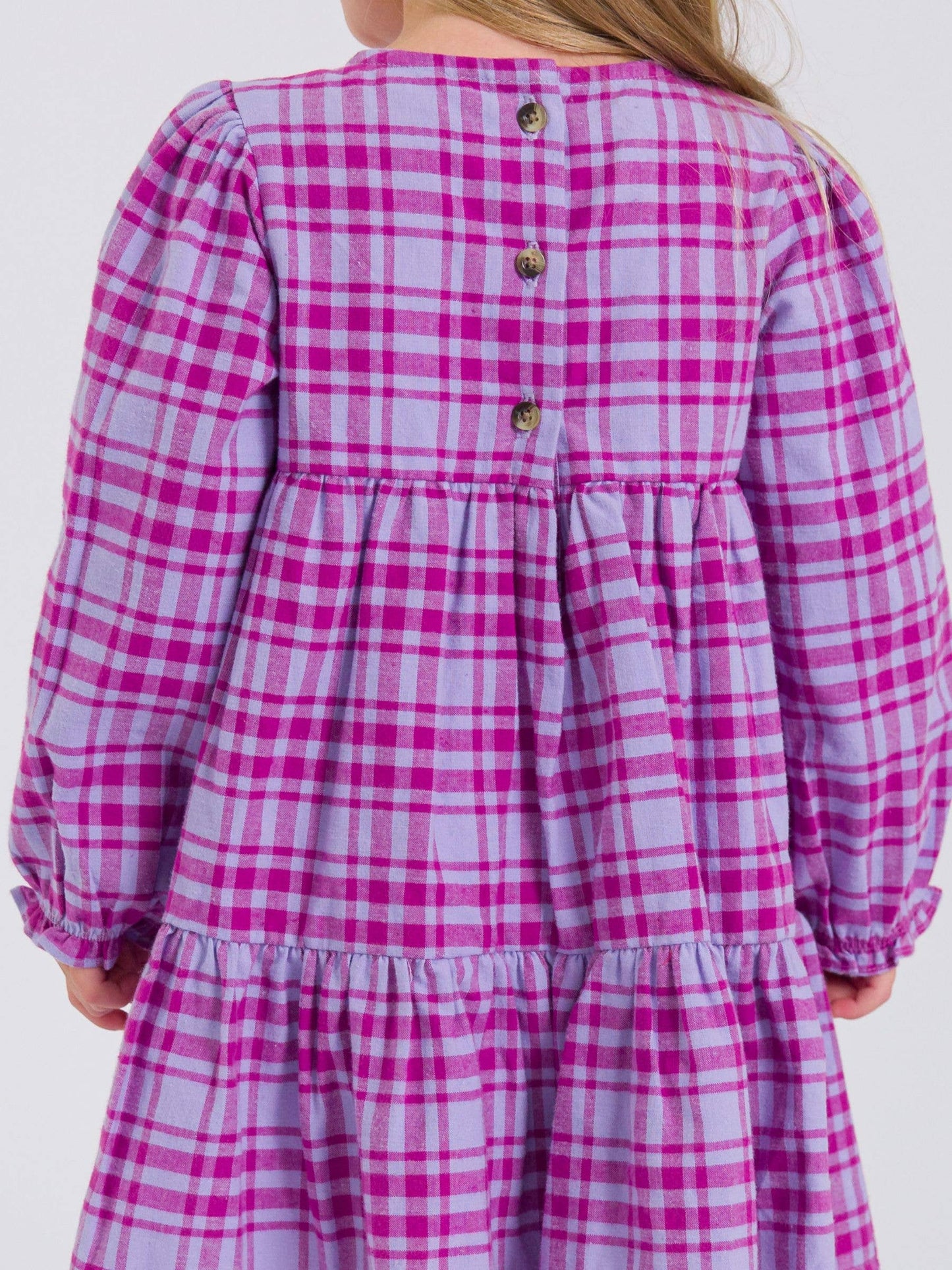 Girls Harper Plaid Woven Long Sleeve Tiered Twirl Dress